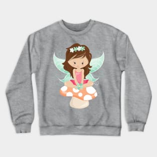 Forest Fairy, Cute Fairy, Brown Hair, Mushroom Crewneck Sweatshirt